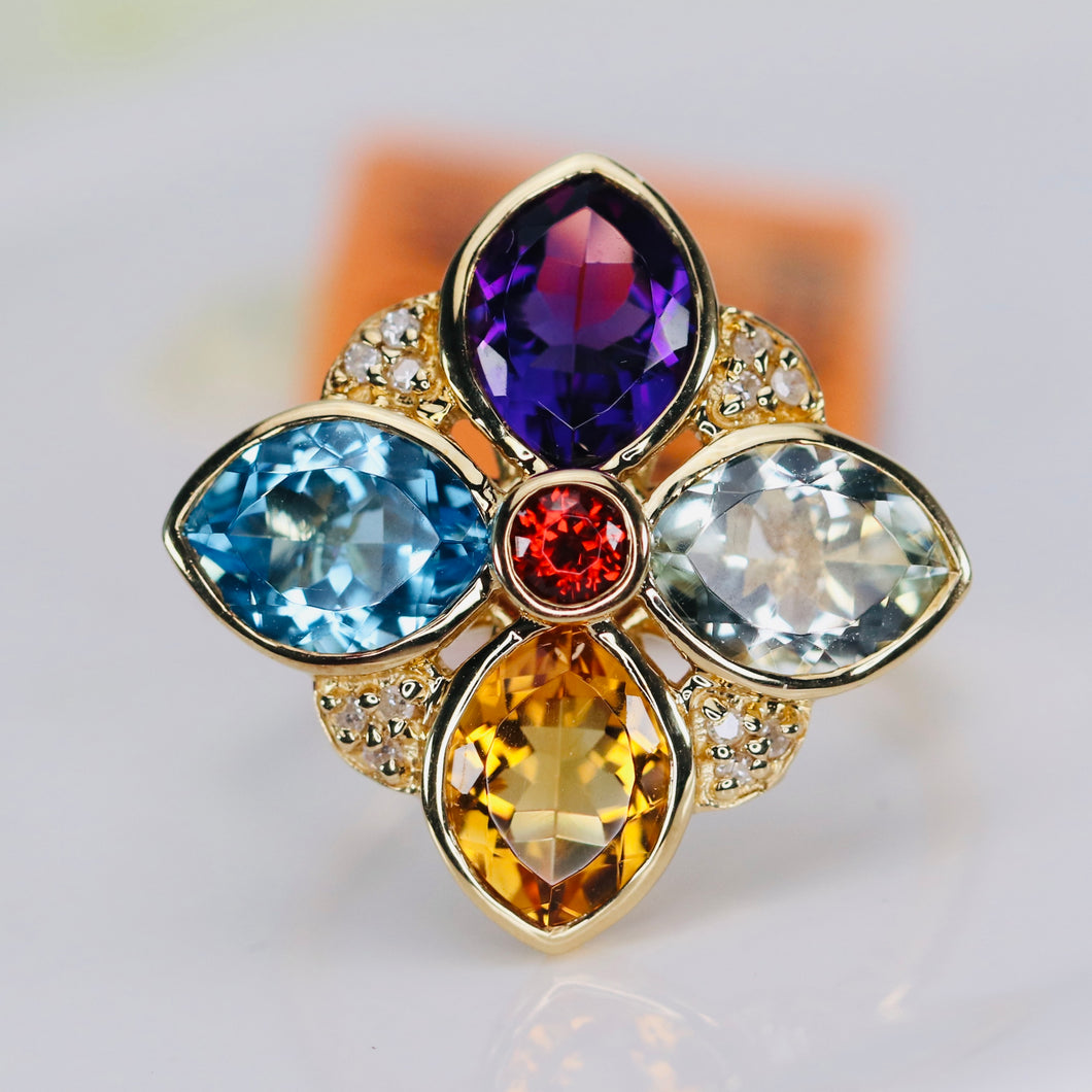 Multi gemstone and diamond ring by Effy in 14k yellow gold
