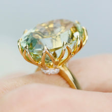 Load image into Gallery viewer, Huge oval prasiolite and diamond ring in 14k yellow gold