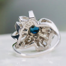 Load image into Gallery viewer, Sapphire and diamond flower style ring in 14k white gold