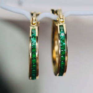 14k yellow gold green hoops