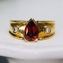 Load image into Gallery viewer, Stunning Malayan garnet and diamond ring in 18k yellow gold