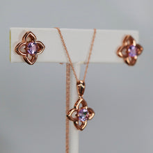 Load image into Gallery viewer, Amethyst necklace and earrings set in rose gold
