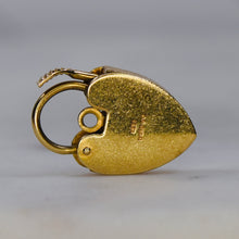 Load image into Gallery viewer, Vintage engraved heart padlock in yellow gold
