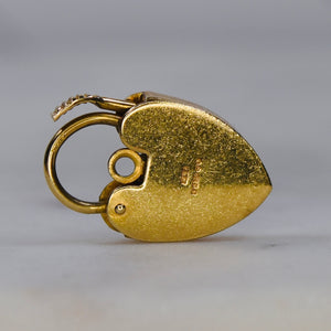 Vintage engraved heart padlock in yellow gold
