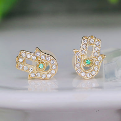 Hamsa studs in 14k yellow gold