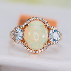 Opal, aquamarine, and diamond ring in 14k rose gold by Effy