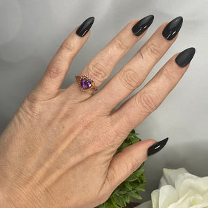 Heart shaped amethyst ring in rose gold