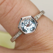 Load image into Gallery viewer, Aquamarine and diamond ring in 14k white gold by Effy