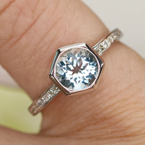 Aquamarine and diamond ring in 14k white gold by Effy