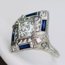 Load image into Gallery viewer, GIA Art Deco Sapphire and diamond ring in 18k white gold
