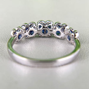 Sapphire and diamond floral bubble band in white gold