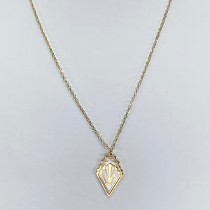 Stunning Art Deco style mother of Pearl necklace in 14k yellow gold