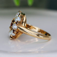 Load image into Gallery viewer, Stunning garnet and pearl ring in 14k yellow gold