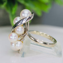 Load image into Gallery viewer, Vintage pearl cluster ring in 14k white gold
