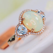 Load image into Gallery viewer, Opal, aquamarine, and diamond ring in 14k rose gold by Effy