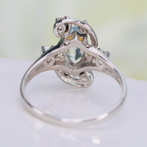 Vintage 14k gold aquamarine and diamond ring
