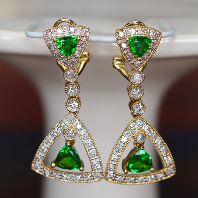 Estate Tsavorite and diamond drops in 14k yellow gold