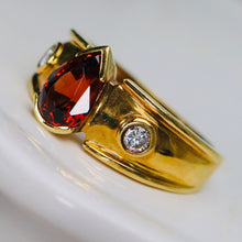 Load image into Gallery viewer, Stunning Malayan garnet and diamond ring in 18k yellow gold