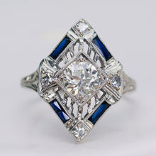 Load image into Gallery viewer, GIA Art Deco Sapphire and diamond ring in 18k white gold