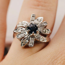 Load image into Gallery viewer, Sapphire and diamond flower style ring in 14k white gold