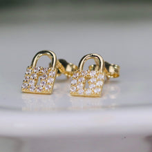 Load image into Gallery viewer, Adorable padlock studs in 14k yellow gold