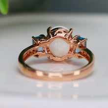 Load image into Gallery viewer, Opal and blue topaz ring in rose gold