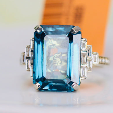 London Blue topaz and diamond ring in 14k yellow and white gold by Effy