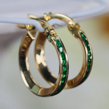 Load image into Gallery viewer, 14k yellow gold green hoops