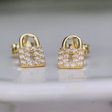 Load image into Gallery viewer, Adorable padlock studs in 14k yellow gold