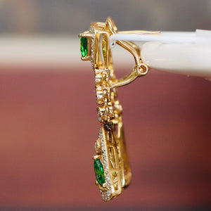 Estate Tsavorite and diamond drops in 14k yellow gold