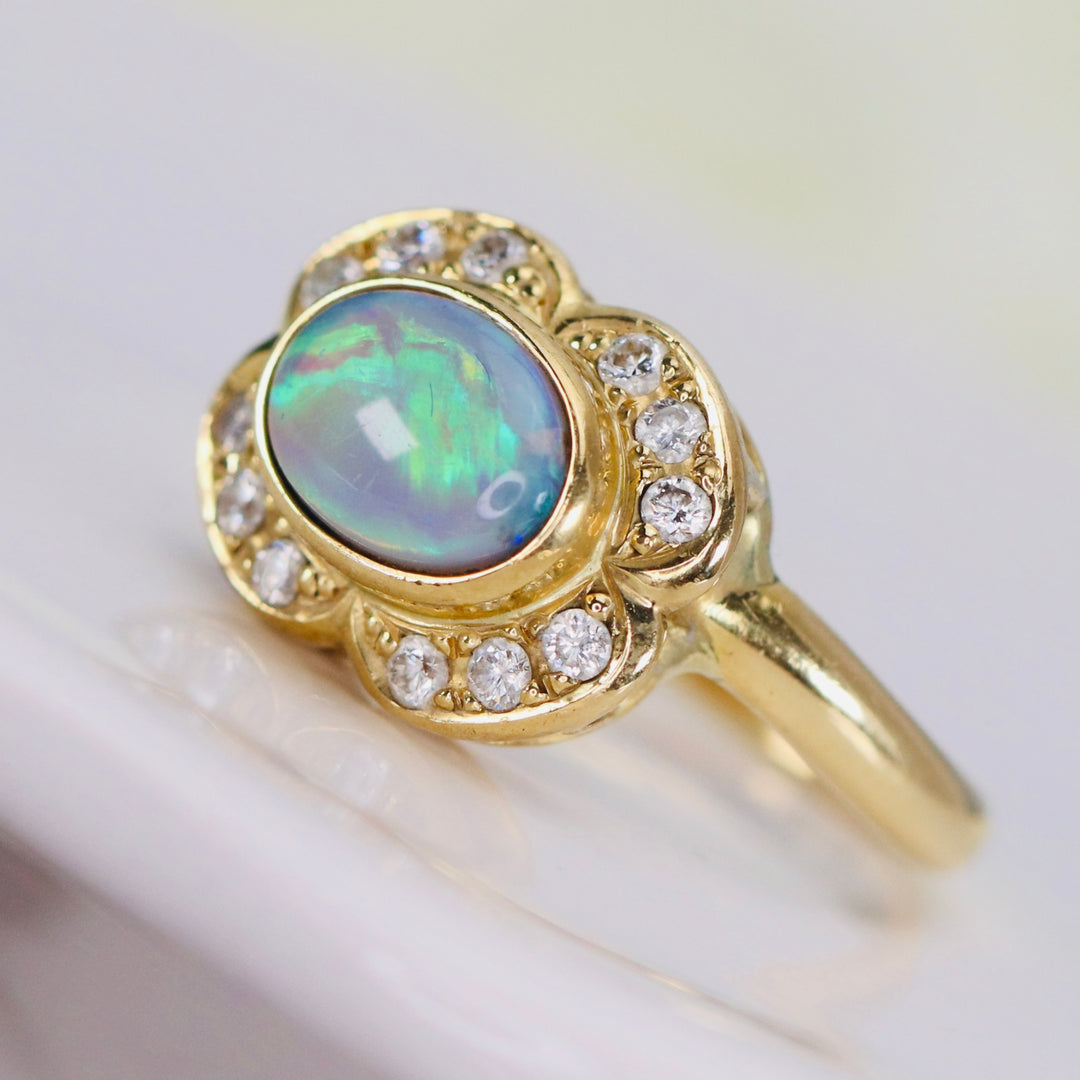 Estate opal and diamond ring in 18k yellow gold from Manor Jewels