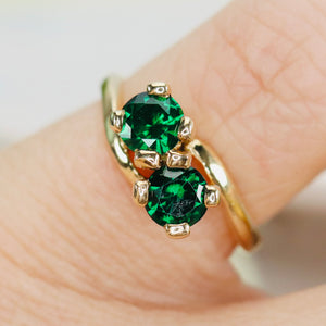 Vintage green spinel doublet bypass ring in yellow gold