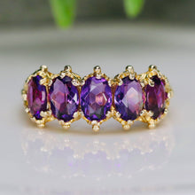 Load image into Gallery viewer, Stunning 5 stone amethyst band in yellow gold