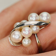 Load image into Gallery viewer, Vintage pearl cluster ring in 14k white gold