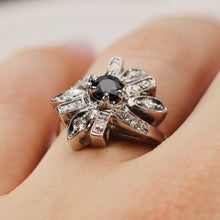 Load image into Gallery viewer, Sapphire and diamond flower style ring in 14k white gold