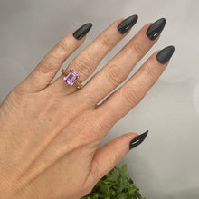 Load image into Gallery viewer, Emerald cut amethyst and diamond ring in 14k rose gold