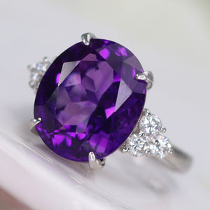 7.66ct oval amethyst and diamond ring in heavy platinum mounting