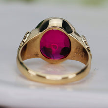 Load image into Gallery viewer, Smooth top oval synthetic ruby ring in yellow gold