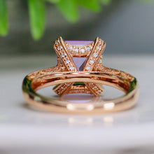 Load image into Gallery viewer, Emerald cut amethyst and diamond ring in 14k rose gold