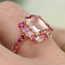 Load image into Gallery viewer, Morganite, pink sapphire, and pink tourmaline ring in 14k rose gold