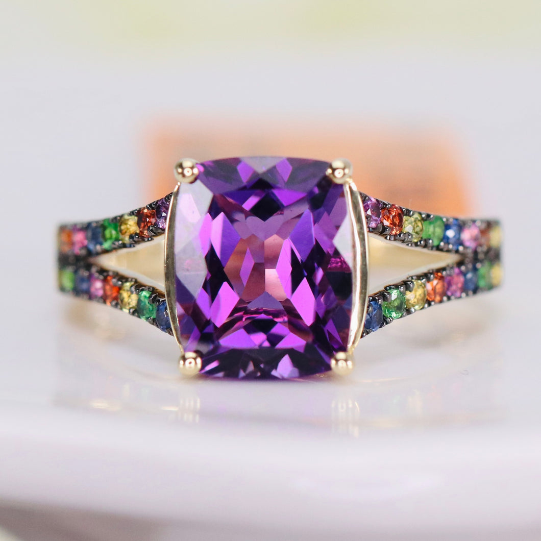 Amethyst and gemstone ring in 14k yellow gold by Effy