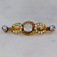 Load image into Gallery viewer, Victorian Moonstone and pearl brooch in 15k yellow gold