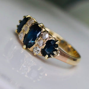 Victorian Sapphire and diamond ring in 18k yellow gold