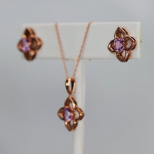 Load image into Gallery viewer, Amethyst necklace and earrings set in rose gold