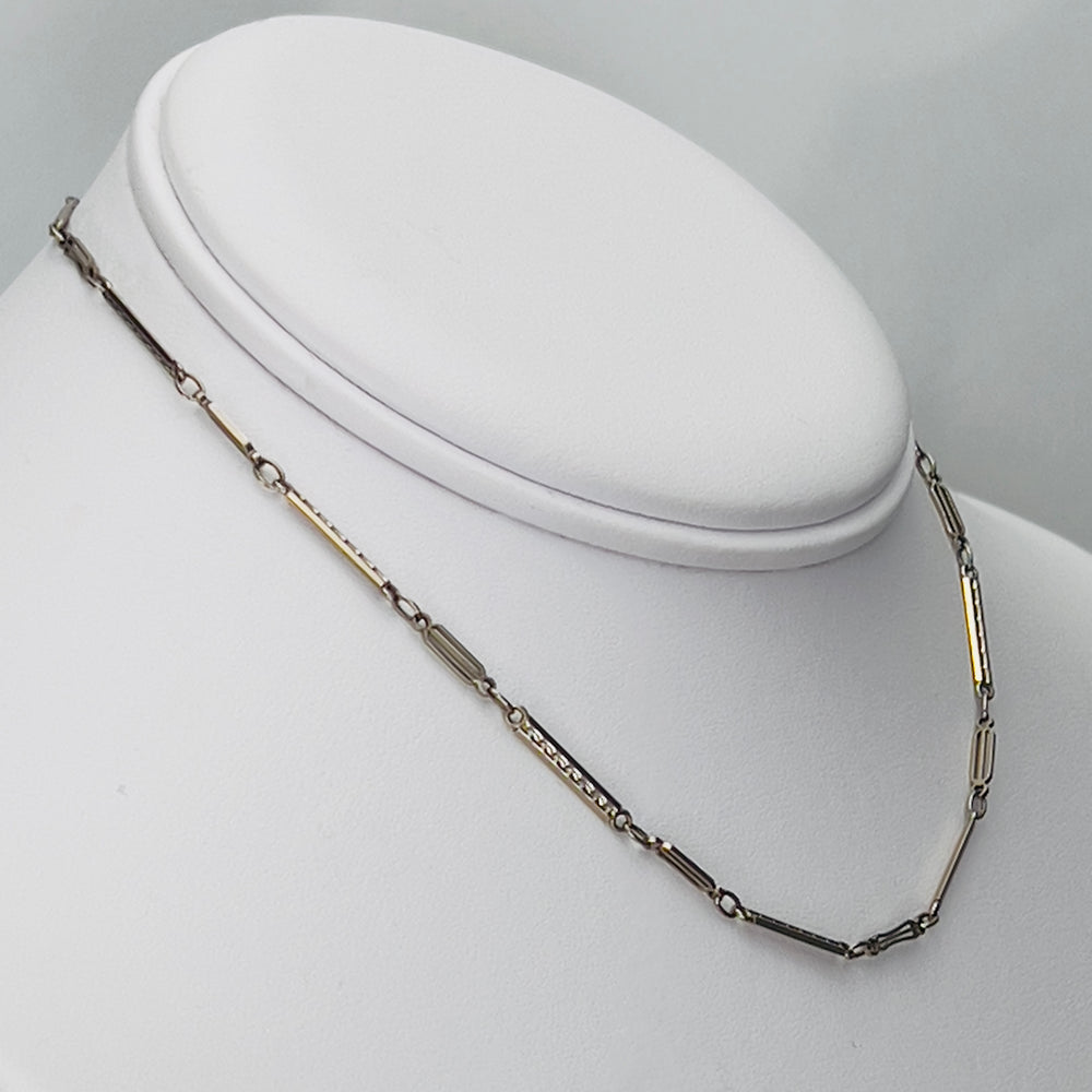 Vintage watch chain necklace in white gold from Manor Jewels