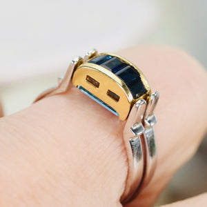 SALE!!  Double sided sapphire and blue topaz ring in 18k