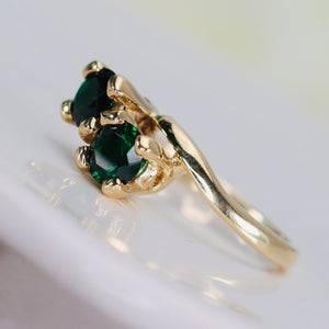 Vintage green spinel doublet bypass ring in yellow gold