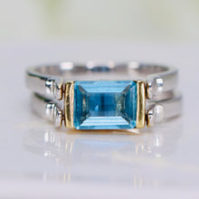 Load image into Gallery viewer, SALE!!  Double sided sapphire and blue topaz ring in 18k