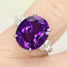 Load image into Gallery viewer, 7.66ct oval amethyst and diamond ring in heavy platinum mounting