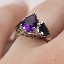Load image into Gallery viewer, Amethyst and london blue topaz ring in heavy 14k white gold mounting